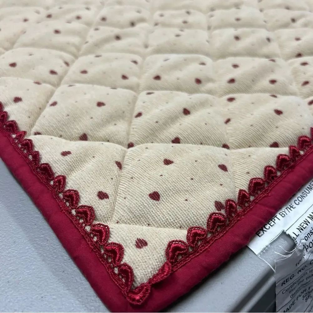 Pottery Barn Sham Cream Red Hearts Lace Trim Pillow Cover Standard NEW
